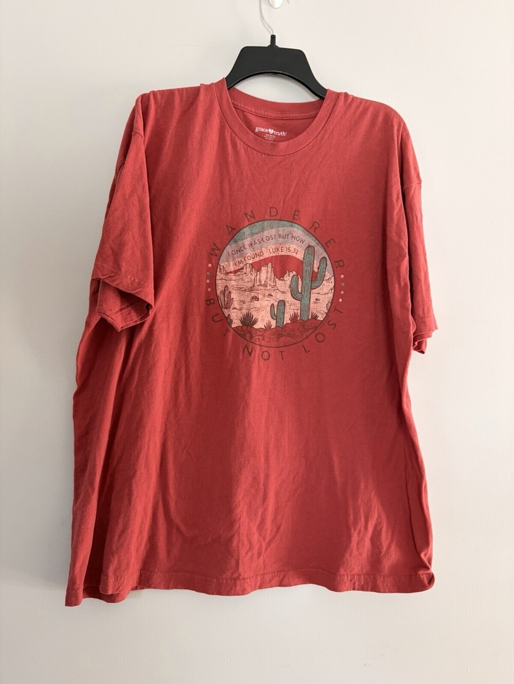 Grace & Truth Wanderer but not Lost T-Shirt Cactus Desert Red 2XL Luke 15:32